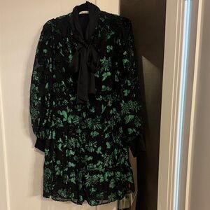 Alice + Olivia Rowen Green Velvet Burnout Floral Long Sleeve Mini Dress